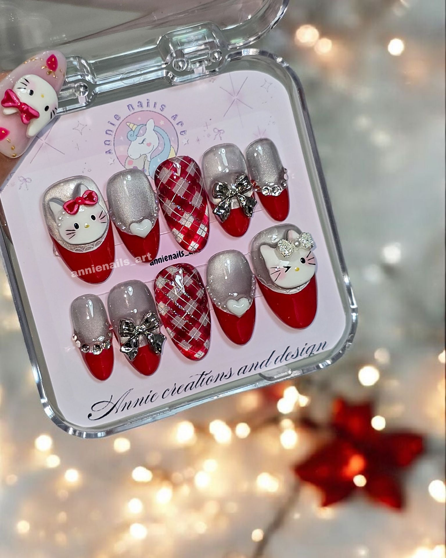 Uñas Hello Kitty Rojas